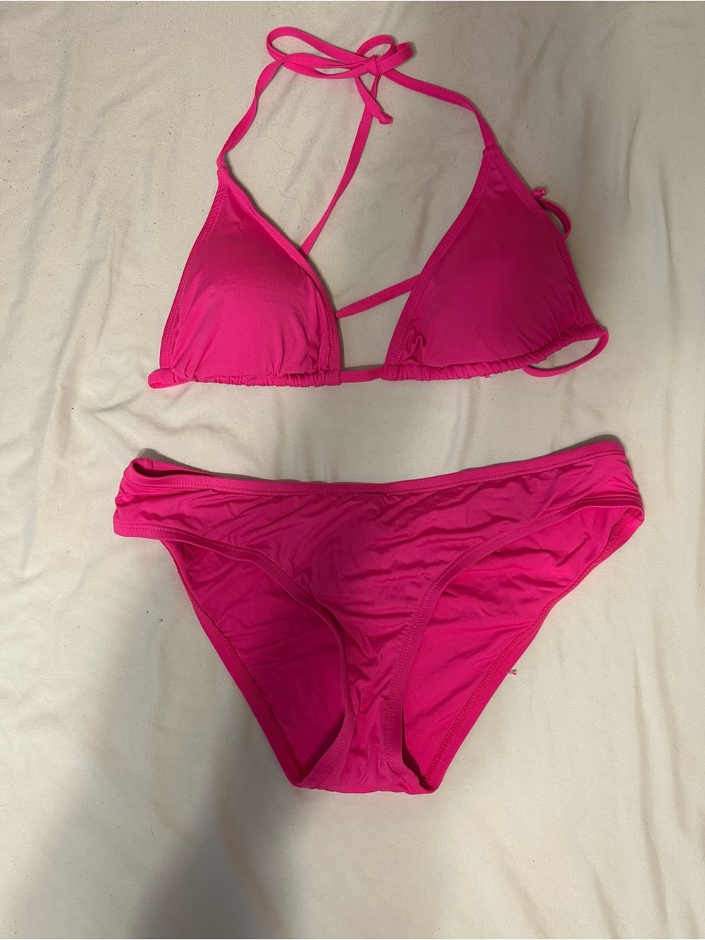 Hot Pink Triangle Bikini Set - Women Swim